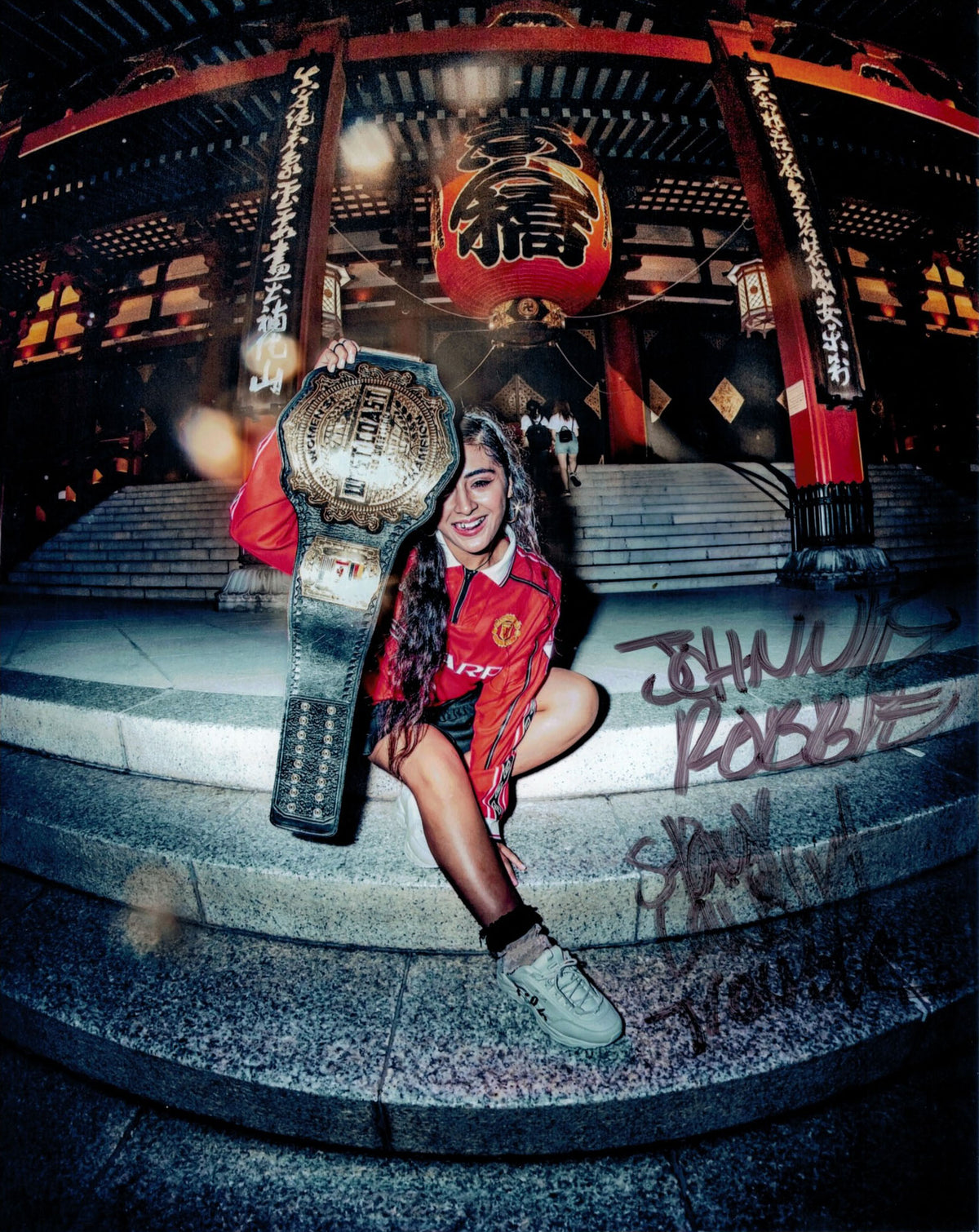 Johnnie on Steps w/ West Coast Championship (Signed 8x10)